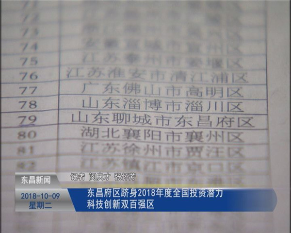 東昌府區(qū)躋身2018年度全國投資潛力、科技創(chuàng)新雙百強(qiáng)區(qū)