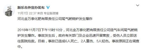 河北一化肥公司燃?xì)鉅t發(fā)生爆炸 已致6人死亡2人重傷