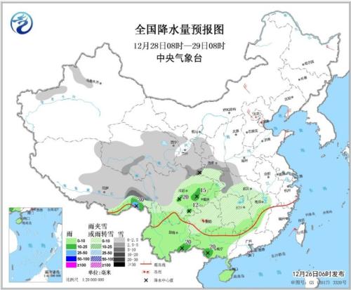 全國降水量預(yù)報圖(12月28日08時-29日08時) 全國降水量預(yù)報圖(12月28日08時-29日08時)