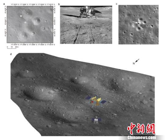 嫦娥四號(hào)著陸點(diǎn)在影像上的位置示意圖。國(guó)家天文臺(tái)/供圖