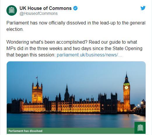 英國(guó)議會(huì)正式宣布解散 揭開圣誕月提前大選序幕