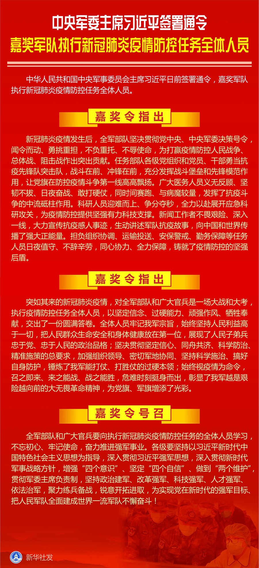 中央軍委主席習近平簽署通令 嘉獎軍隊執(zhí)行新冠肺炎疫情防控任務全體人員