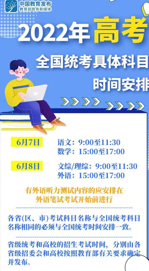 今年高考全國統(tǒng)考6月7日、8日舉行 教育部部署2022年普通高校招生工作