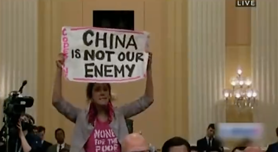 又是她！舉起“中國不是我們的敵人”