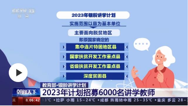 教育部：“銀齡講學計劃”2023年計劃招募6000名講學教師