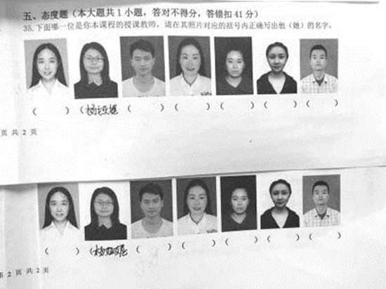 四川高校期末考"送命題"引爭(zhēng)議：看照片寫老師名字